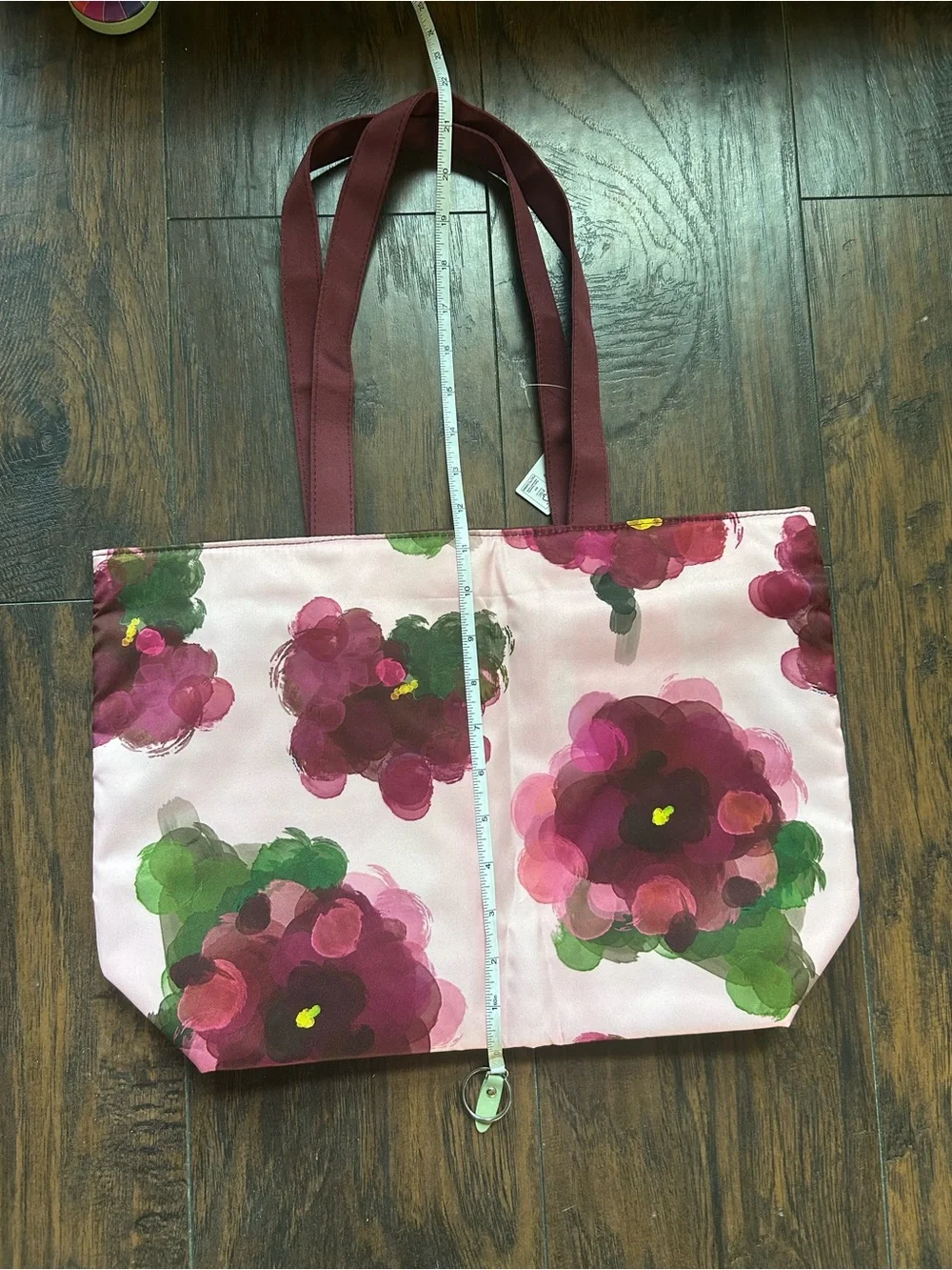 Clinique, Burgundy Floral Tote with Matching Makeup Bag